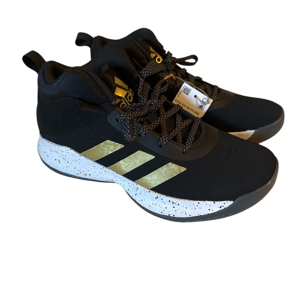 Adidas Cross Em Up 5  kids unisex basketball sneakers Black w/ Gold Stripes NWT